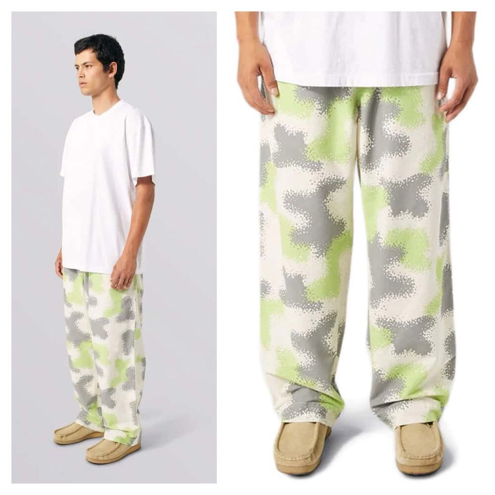 NWT HUF Commander Camo Pants Mens XL Neon Green Gray Streetwear Casual